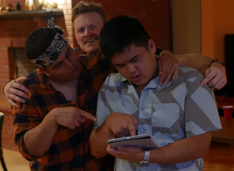 Attendees checking event details together